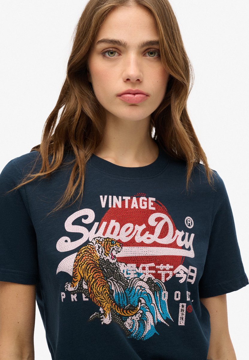 Superdry Tokyo T-shirt met vintage logo en relaxte pasvorm Dames T-shirts Marineblauw
