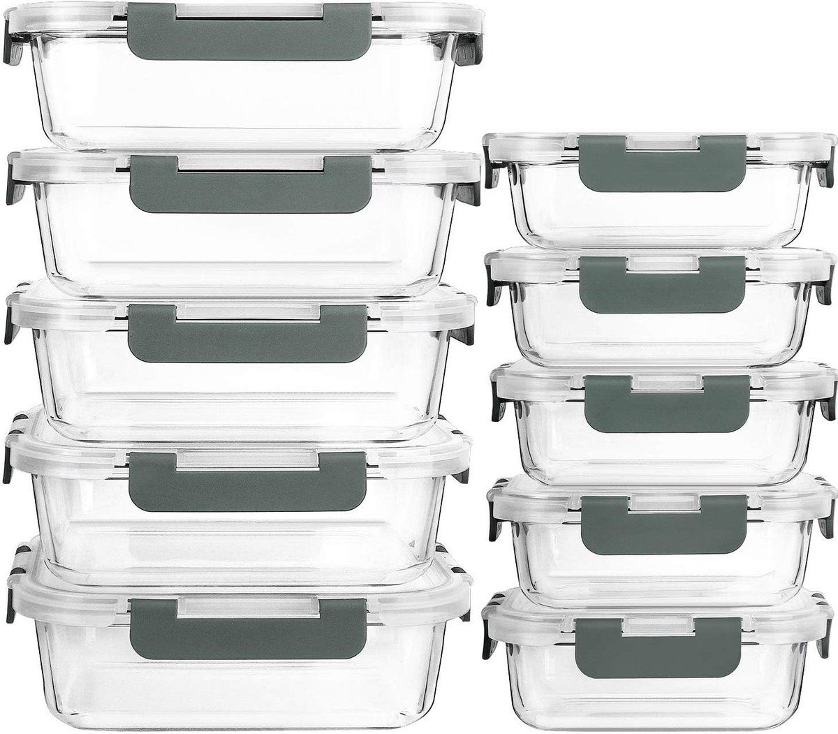 Pakket van 10 glazen maaltijdbereidingscontainers - Luchtdichte voedselopslag voor magnetron, oven en vriezer