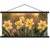 Posterhanger incl. Poster 60x30 cm - Schoolplaat - Bloemen - Geel - Wazig - Textielposter - Zwarte latten