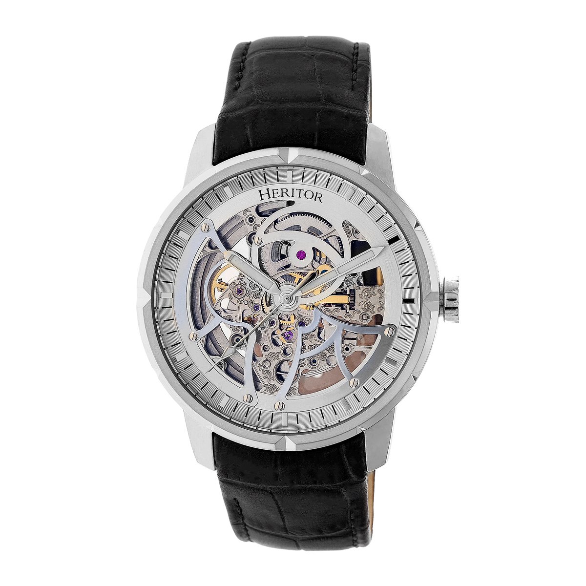 Heritor Automatic Ryder Skeleton leren band horloge - Zilver