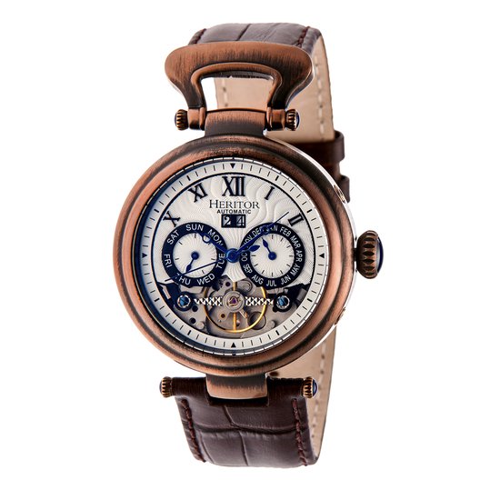 Heritor Automatic Ganzi Semi-Skelet Horloge met Leren Band - Brons