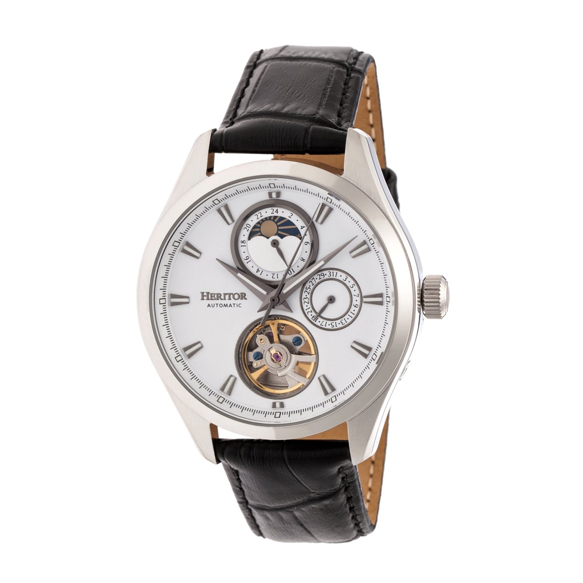 Heritor Automatic Sebastian Semi-Skeleton Horloge met Leren Band - Zilver