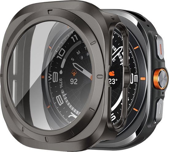 Bandz hard case met screen protector geschikt voor Samsung Galaxy Watch Ultra / Ultra 2025 - hoesje van polycarbonaat materiaal - Full cover case met screenprotector (titanium grijs)