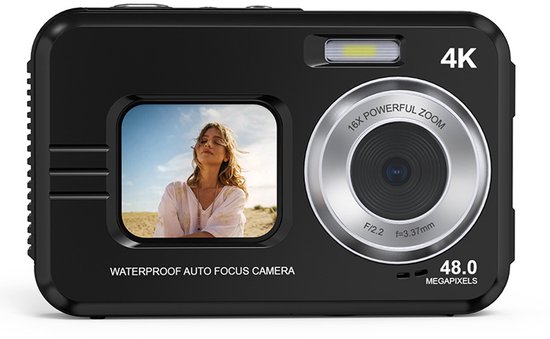 Waterdichte Camera Met Dubbel Scherm – 4K, 65MP, 10x Optische Zoom – Tot 10 Meter Diepte – Voor Duiken, Snorkelen En Avontuur (oranje)