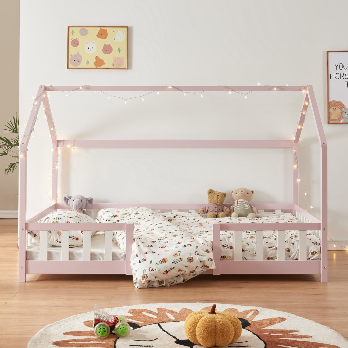 Kinderbed Sisimiut huisbed 200x120 cm roze en wit [en.casa]