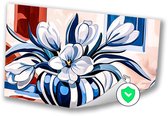 Bloemen in moderne blauwe vaas - Bloemen muurdecoratie - Poster bloem - Kubisme - Wanddecoratie landelijk - Schilderijen & posters - poster 150x100 cm