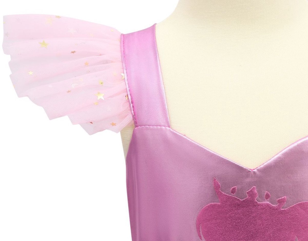 Joya Kids® Luxe Verkleedpop Prinsessenjurk voor kinderen | Verkleedjurk Meisje hard Roze Tule Rok | Halloween kostuum | Metallic Roze met Strik | Carnaval kleding | Verkleed kostuum Jurk | — afbeelding 9