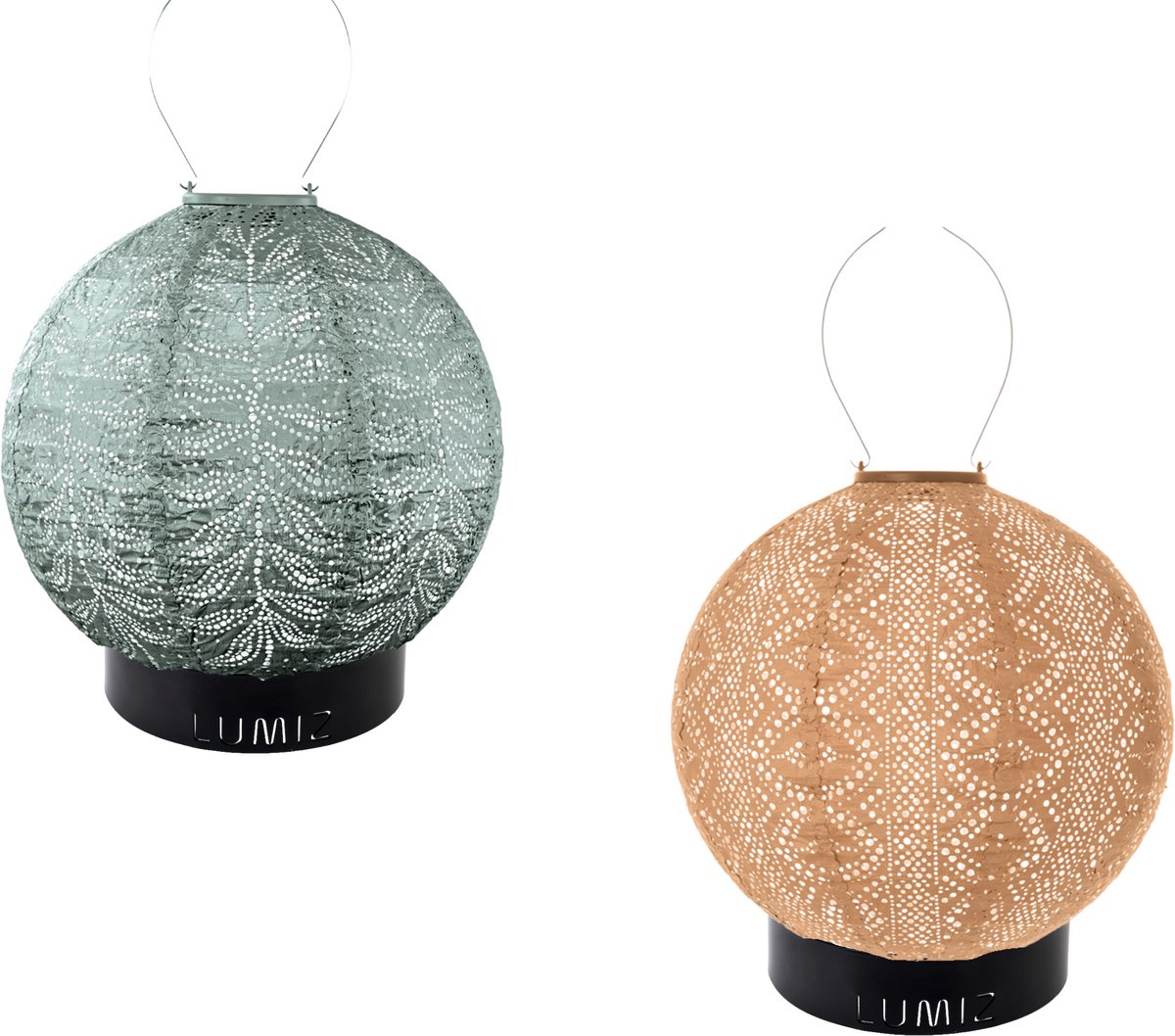 Lumiz Solar Tafellamp Tulum Pueblo Set - Tuinverlichting - Zonne energie - Oplaadbaar - inclusief 2 metalen large ringen - Sage Green - Abrikoos