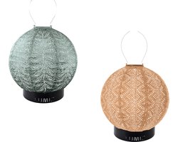 Lumiz Solar Tafellamp Tulum Pueblo Set - Tuinverlichting - Zonne energie - Oplaadbaar - inclusief 2 metalen large ringen - Sage Green - Abrikoos
