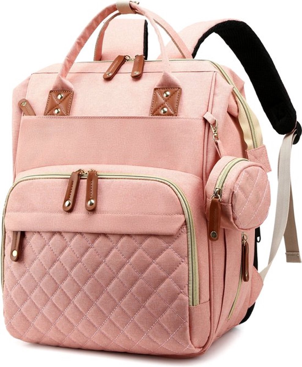 Gran Vida® - Luiertas Rugzak - Uitvouwbaar tot Verschoonmat - Waterdicht - Grote Capaciteit - Ergonomisch Comfort - Roze