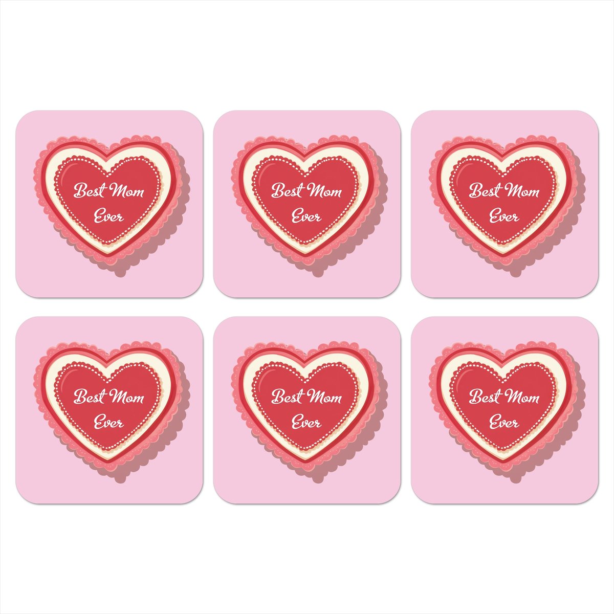 Onderzetters voor glazen - Tekst - Hartje - Moeder - Roze - 10x10 cm - Glasonderzetters - 6 stuks