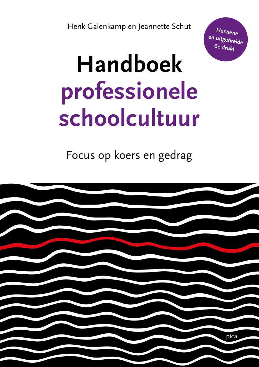 Boekomslag Handboek professionele schoolcultuur, met zwarte en witte golvende lijnen en een rode lijn.