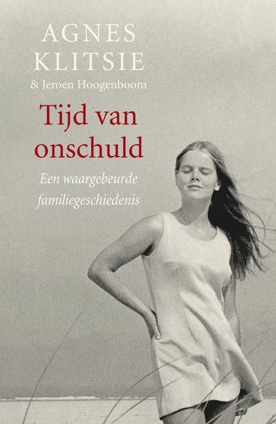 Boekomslag 'Tijd van onschuld' met Agnes Klitsie en Jeroen Hoogenboom. Een jonge vrouw met haar ogen gesloten.