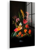 MuchoWow® Glasschilderij 120x180 cm - Schilderij acrylglas - Schaal - Boeket - Bloemen - Foto op glas - Muurdecoratie woonkamer - Wanddecoratie slaapkamer - Schilderijen