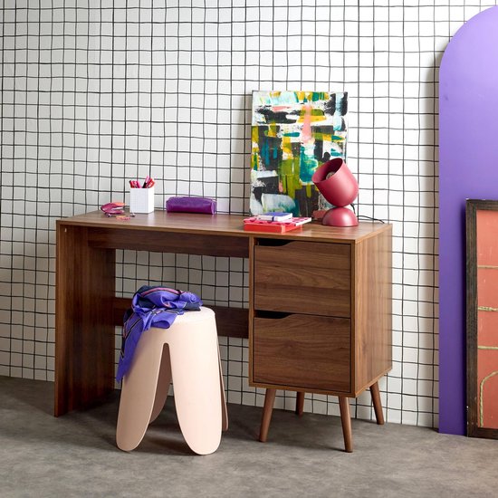 sweeek - Bureau Vintage avec 2 tiroirs en bois coloris noyer