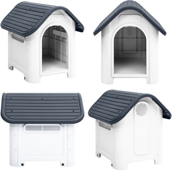 vidaXL Hondenhok 59x75x66 cm polypropeen grijs - Hondenhok - Hondenhokken - Honden Hok - Hondenhuis