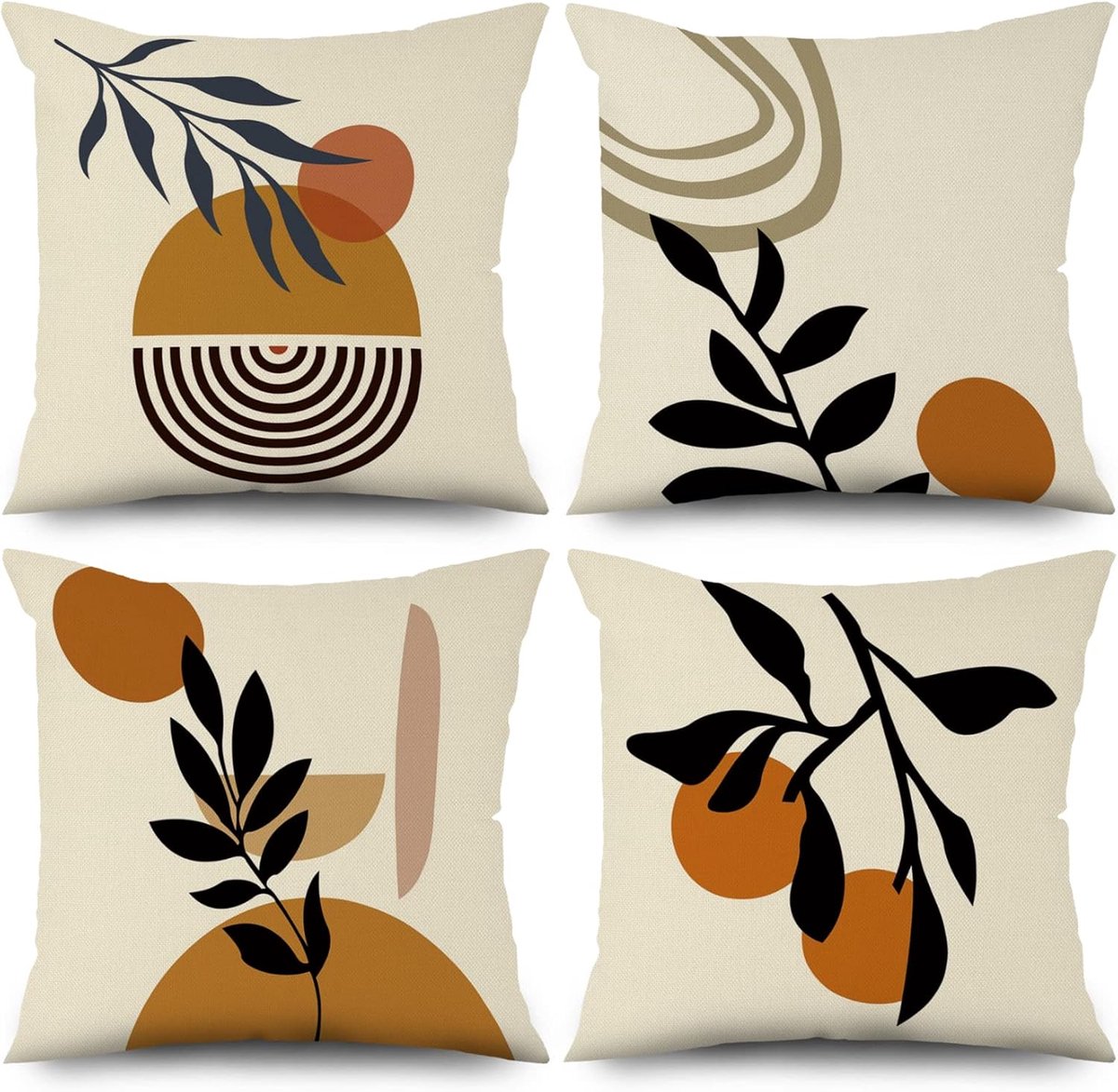 ASDCXZ Boho 40 x 40 cm Set of 4 Modern Abstract Art Sun Leaves Beige Cushion Cover for Sofa Decorative Cushion Washable Polyester Flax Textile Outdoor Cushion Cover
