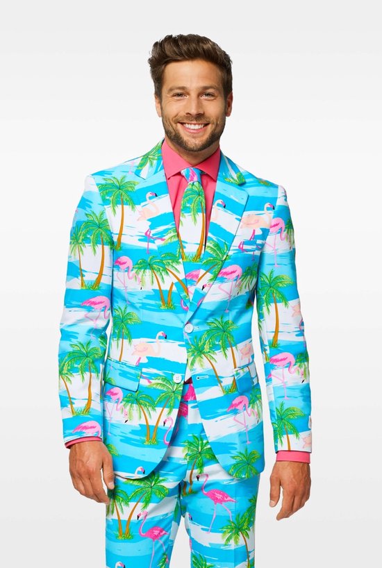 OppoSuits Flaminguy - Heren Carnaval Kostuum - Tropisch Zomers Flamingo - Carnavalskleding - Gekleurd - Maat EU 50