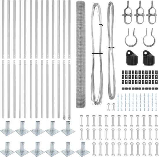 vidaXL - Clôture - avec - poteaux - Argent - 1,4 - x - 25 - m - Acier