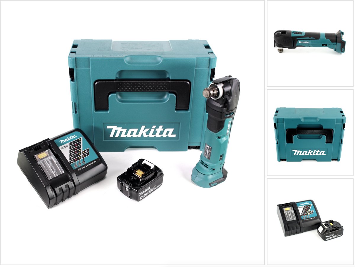 Makita DTM 51 RT1J 18V Li-Ion snoerloos multifunctioneel gereedschap in Makpac + 1x BL 1850 B 5.0 Ah Li-Ion accu + DC 18 RC accusnellader