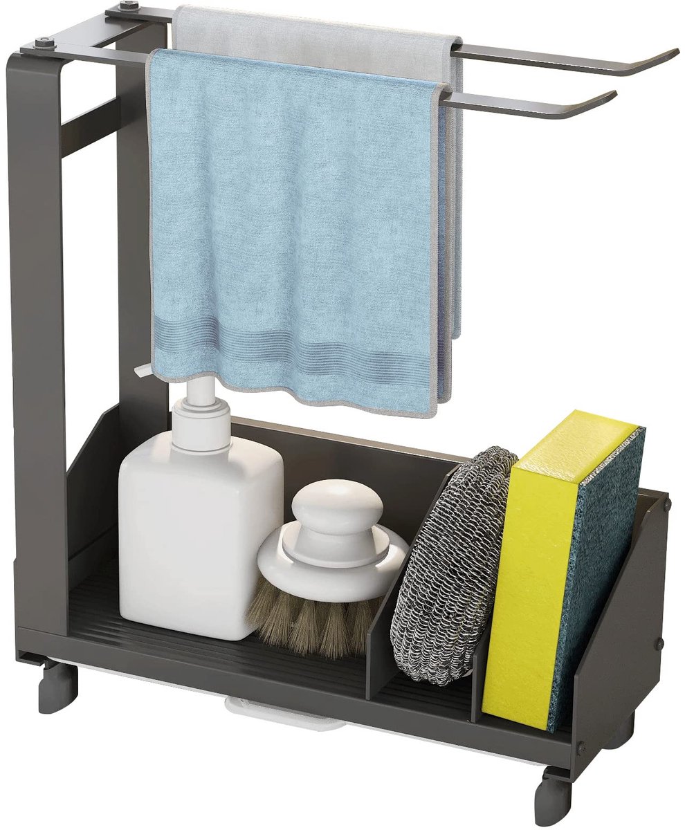 Ibenzoa® Multifunctionele Spoelbak Organizer van Roestvrij Staal met Handdoekhouder en Afvoerpan