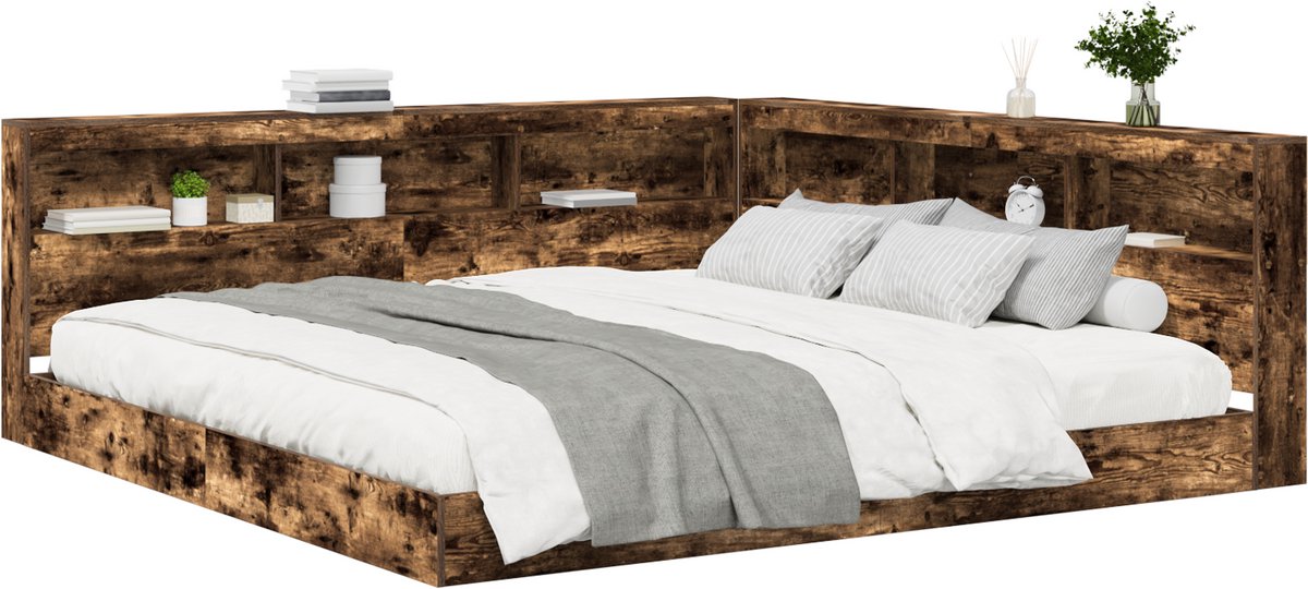 vidaXL - Boekenkast - Bed - Gerookt - eiken - 180 - x - 200 - cm - Bewerkt - hout