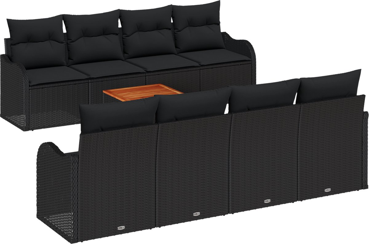 vidaXL - Tuinbank - Set - met - opslag - 9 - pcs - Zwart - poly - rattan