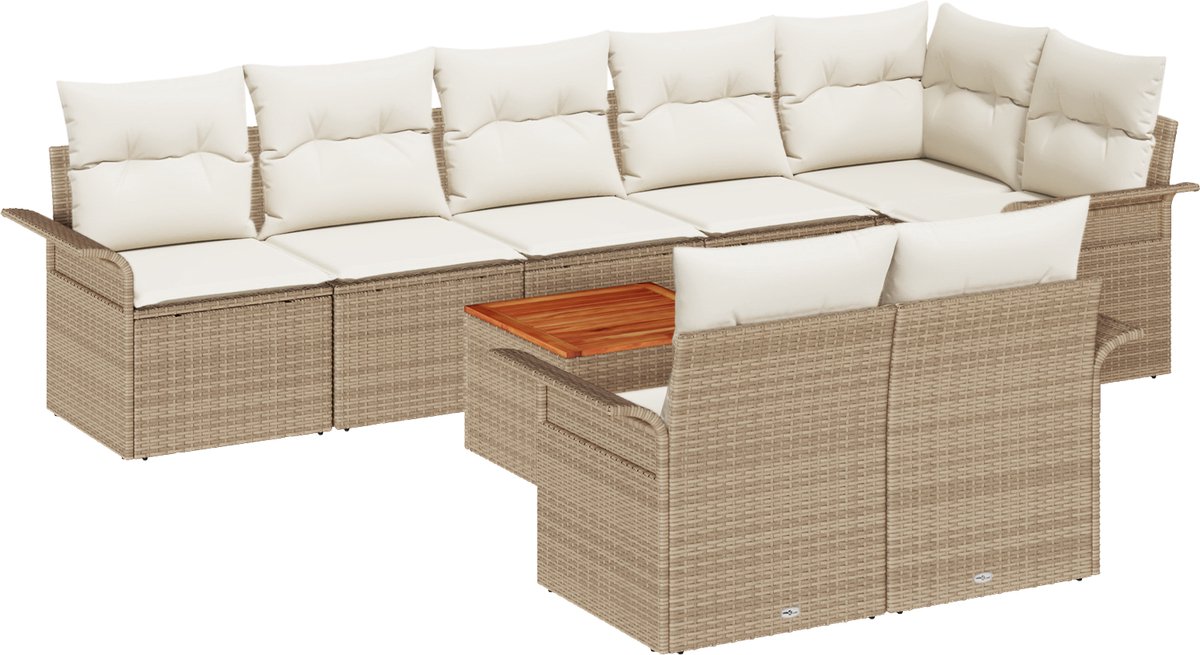 vidaXL - Tuinbank - Set - met - opslag - 9 - pcs - Beige - en - Crème - poly - rattan