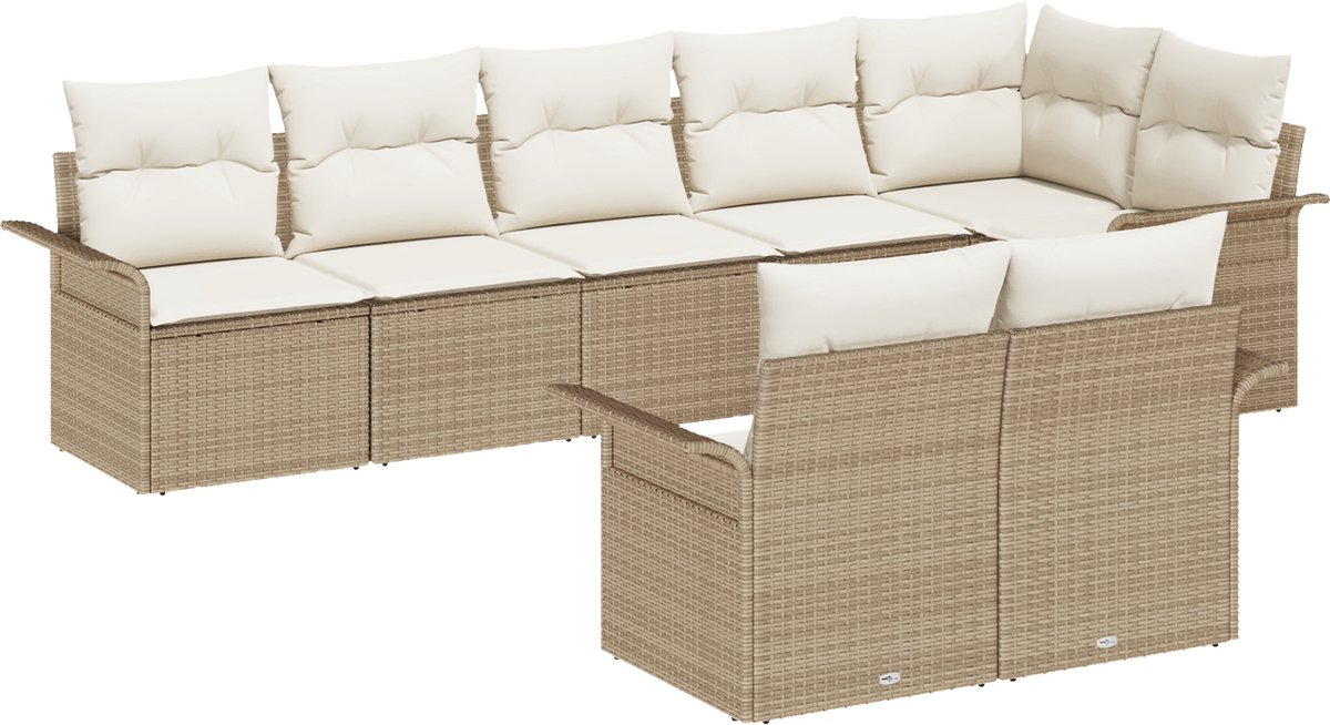 vidaXL - Tuinbank - Set - met - opslag - 8 - pcs - Beige - poly - rattan