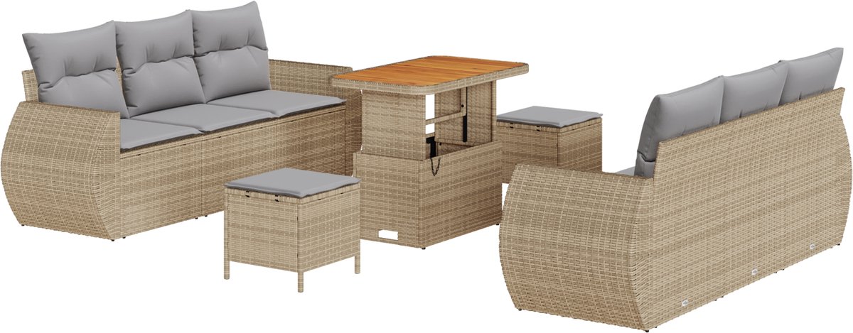 vidaXL - Tuinbank - Set - met - kussen - met - opslag - 9 - pcs - Beige - poly - rattan