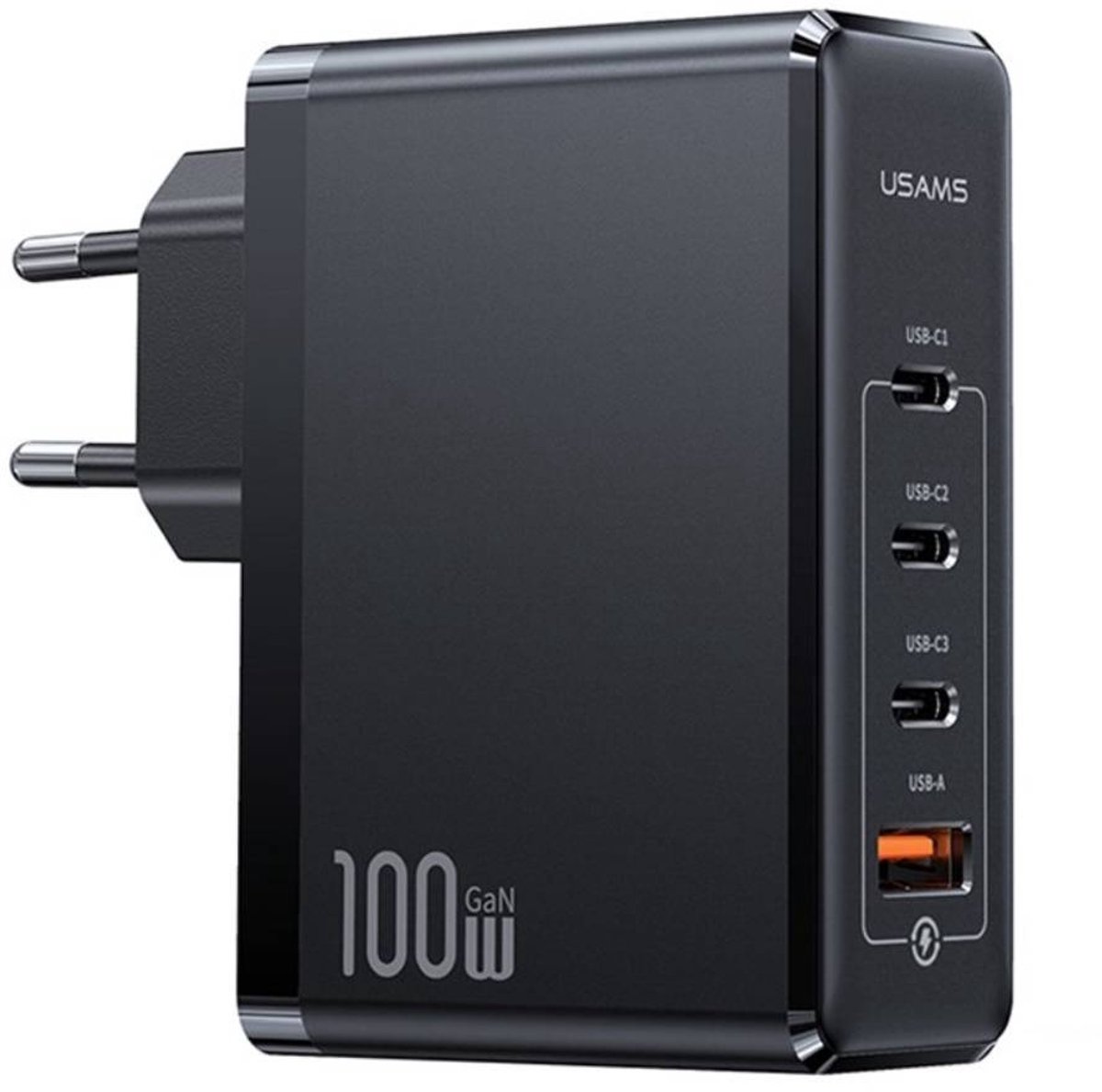 USAMS Oplader 3 USB-C / 1 USB-A 100W GaN PD 3.0 Ultra Snel - Zwart