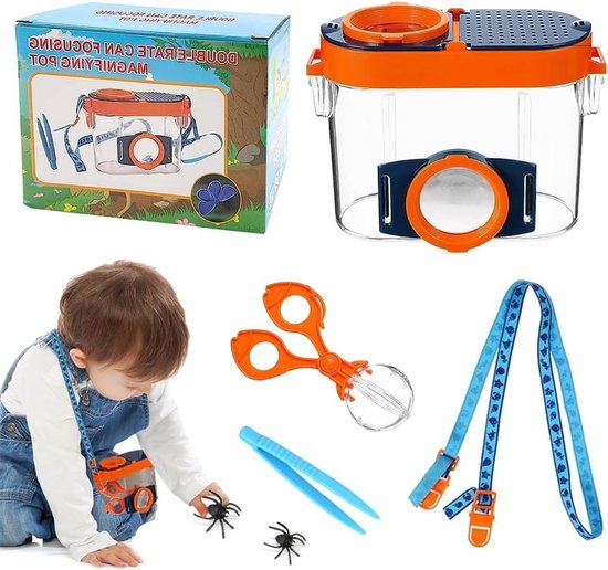 Boîte Loupe à Insectes Pour Enfants – Kit Exploration Nature Avec Loupe Double, Pince, Sangle – Idéal Découverte Extérieur Et Apprentissage Scientifique