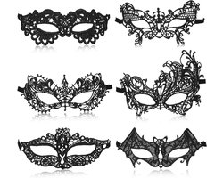 6 stuks zwart sexy kanten Venetiaans masker voor dames - maskerade gezichtsmaskers voor carnaval, Halloween en meer