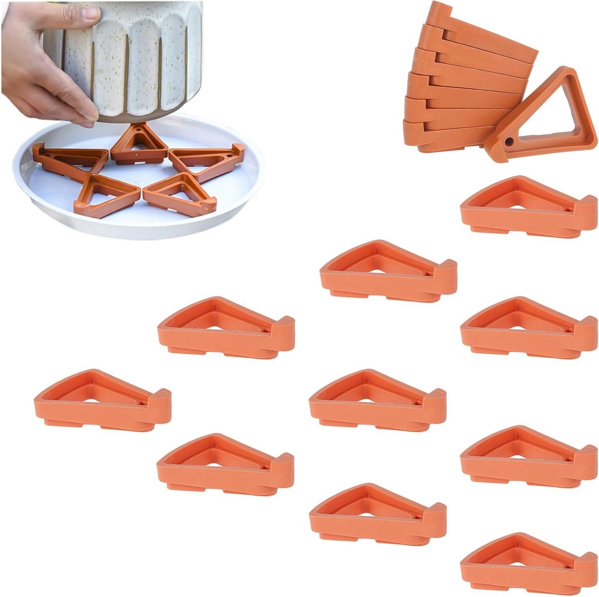 Driehoek Bloem Pot Rack - 12 Stuks Onzichtbare Bloempot Risers voor Plant Pot Voeten - Bodem Van Bloempot Potplanten Binnen Bloempot (Bruin)