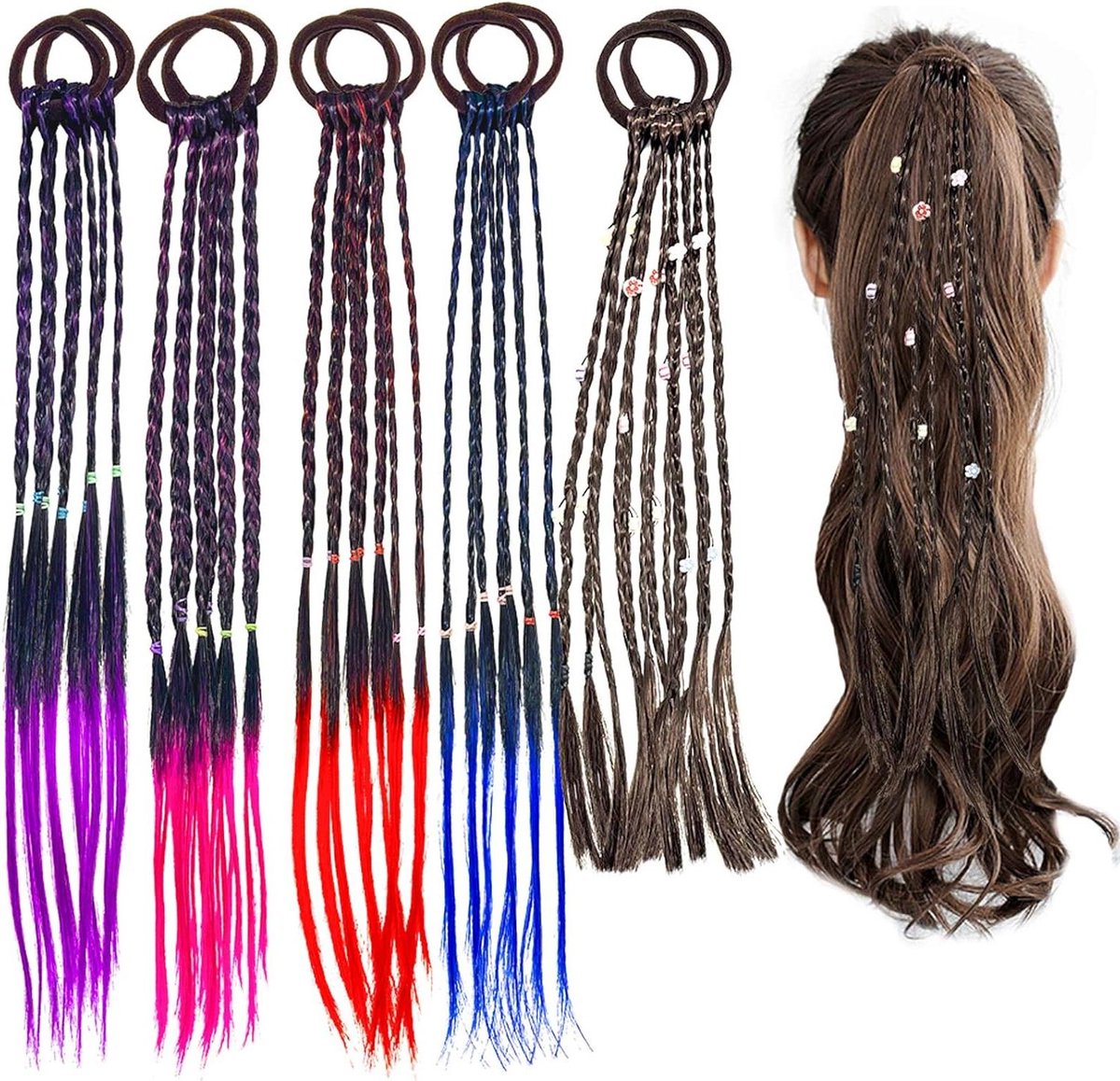 Kleurrijke haarvlechten haarverlengingen twist haarbevestigingen met elastische touwband voor vrouwen en meisjes 10 stuks