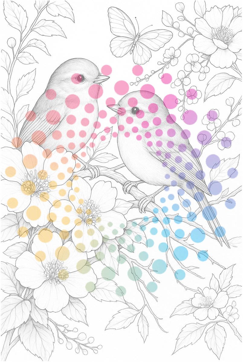 KleurLab® - Bloemen & Vogels - Luxe Kleurboek voor Volwassenen - Natuur - Dieren - 48 Kleurplaten op A4 - Enkelzijdig bedrukt — afbeelding 9