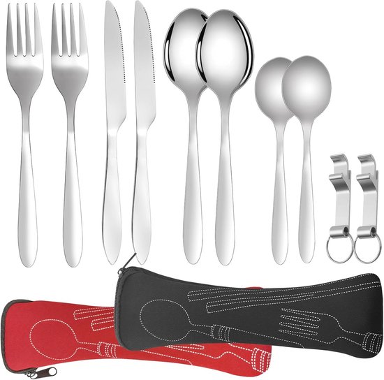 Foto: Draagbare roestvrij stalen bestekset voor 2 personen ideaal voor camping picknick en reizen