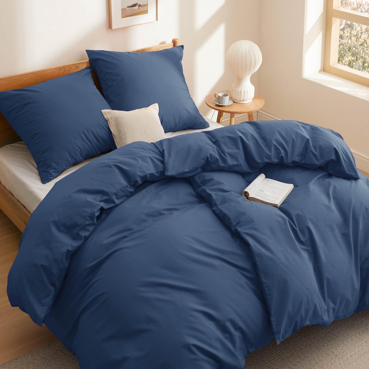 Unyqoos® Comfortabele en Ademend Katoenen Beddengoedset met Ritssluiting, Blauw, 135 x 200 cm, 4-delig