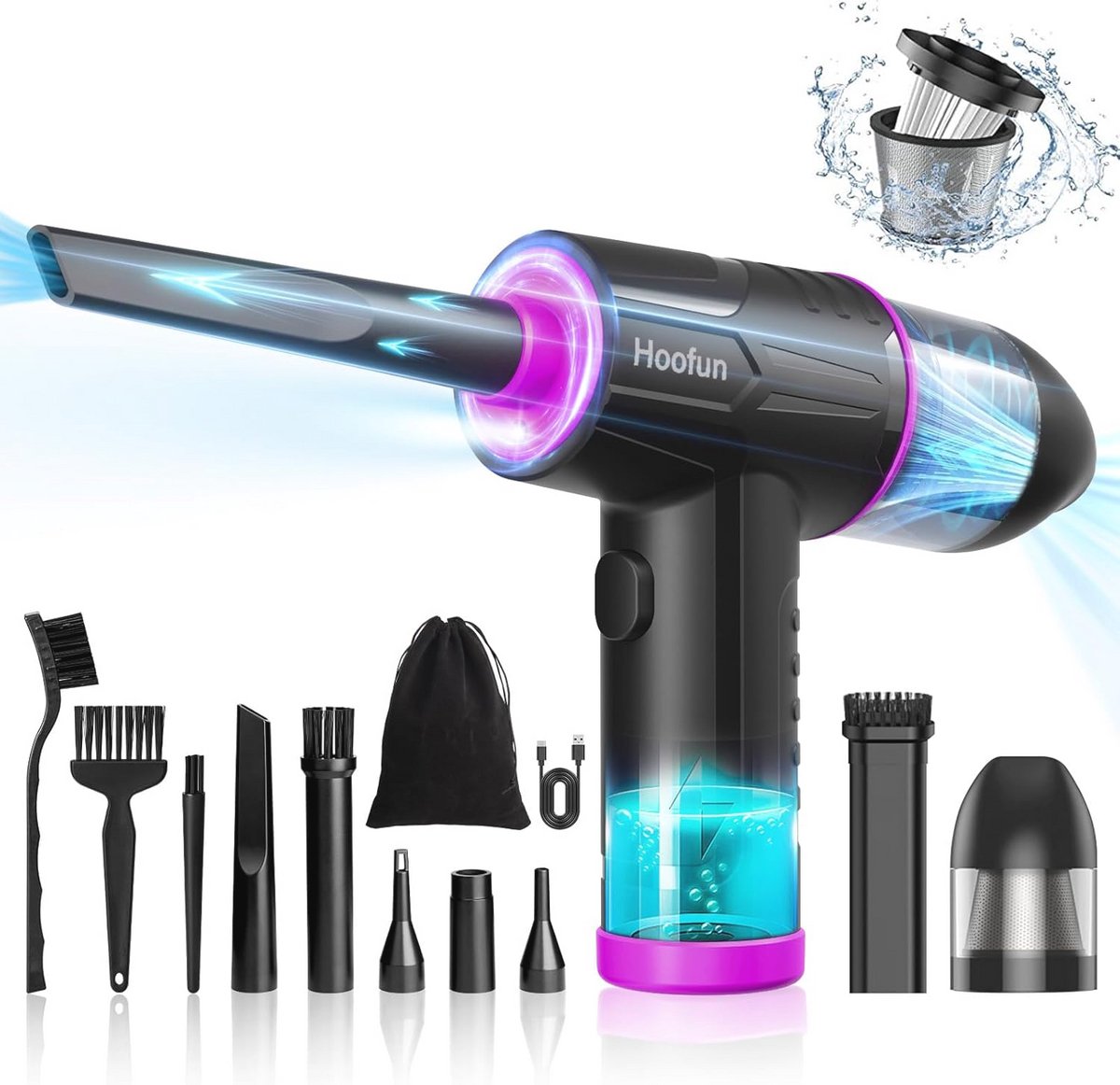 Draadloze Elektrische Stofblazer en Stofzuiger 2 in 1 met LED-verlichting en Opladen via USB-C