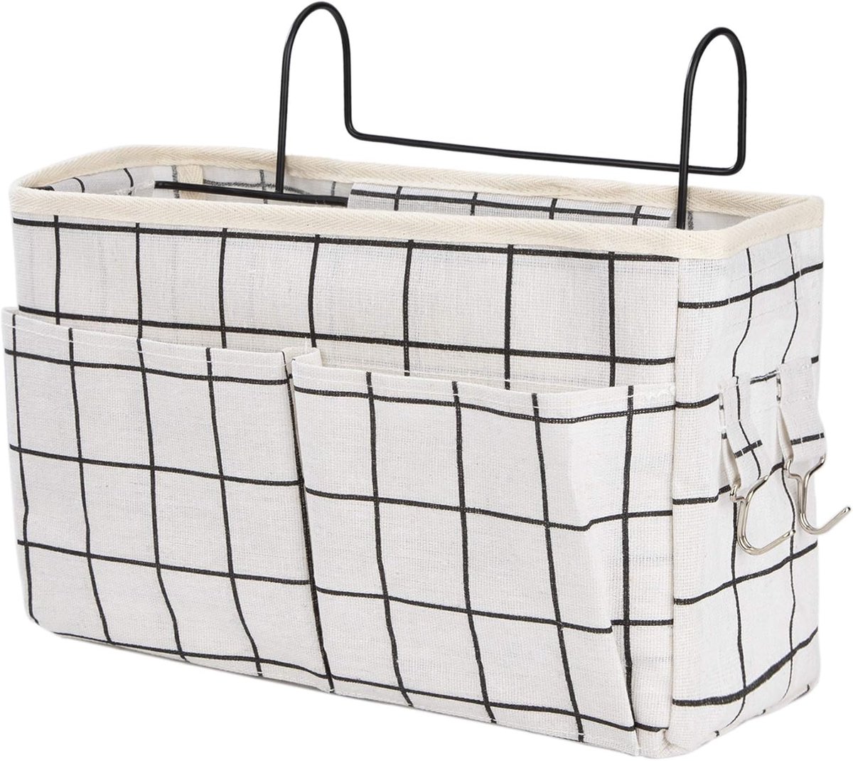 Bedzak om op te hangen Bedhangerorganisator met grote capaciteit Multifunctionele bedtas Hoogslaper Hangtas Opbergtas voor boek, tijdschrift, hoofdtelefoon (wit raster)