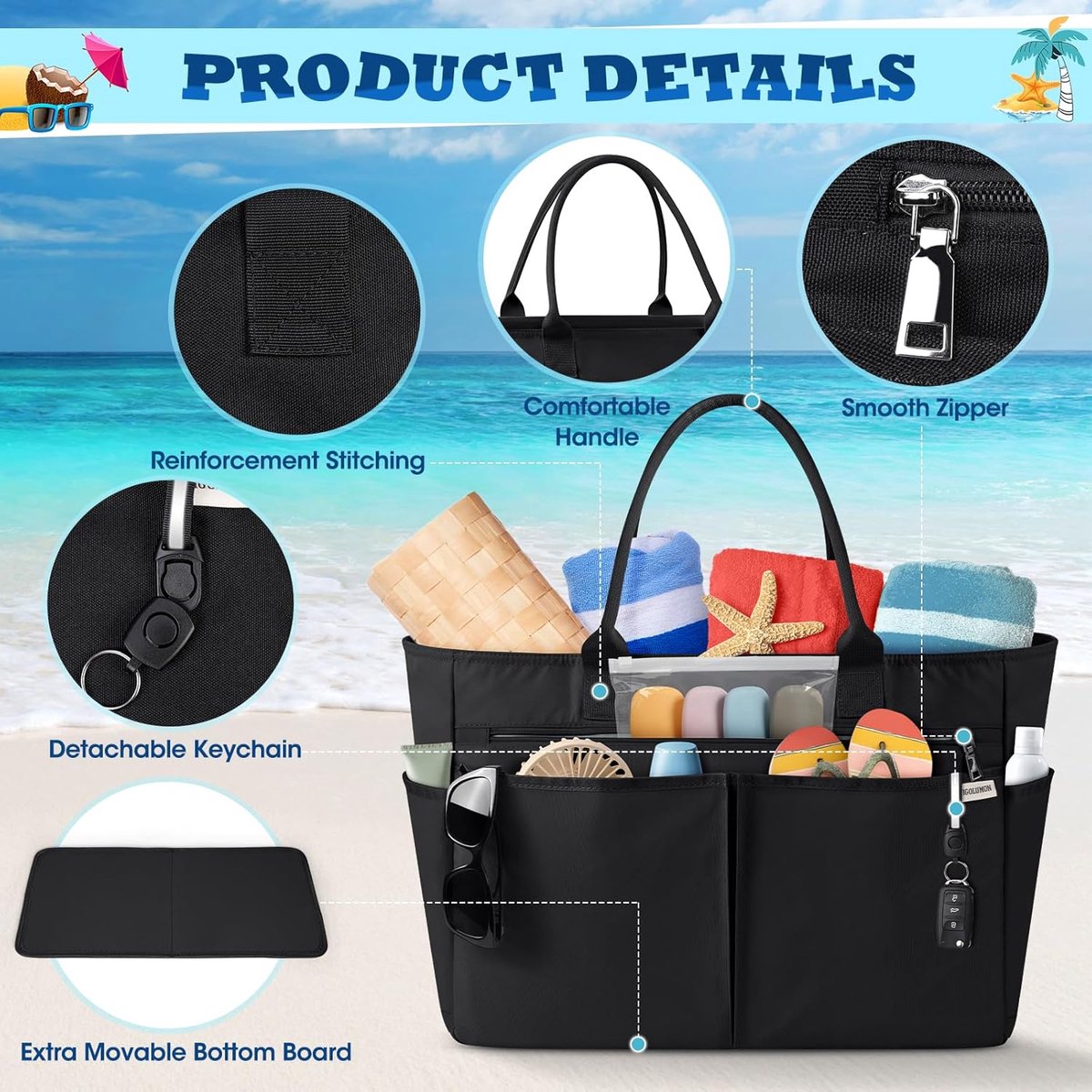 Strandtas, grote badtas, XXL, familie met ritssluiting, dames