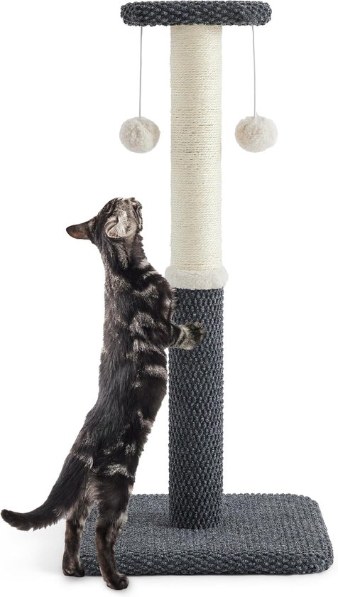 PawHut Krabpaal 91 cm speeltoren met kattenbed, platform lamul crèmewit