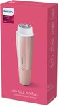 Roze Philips gezichtshaarverwijderaar 5000 serie in verpakking met 'No fuzz. No fuss.'.