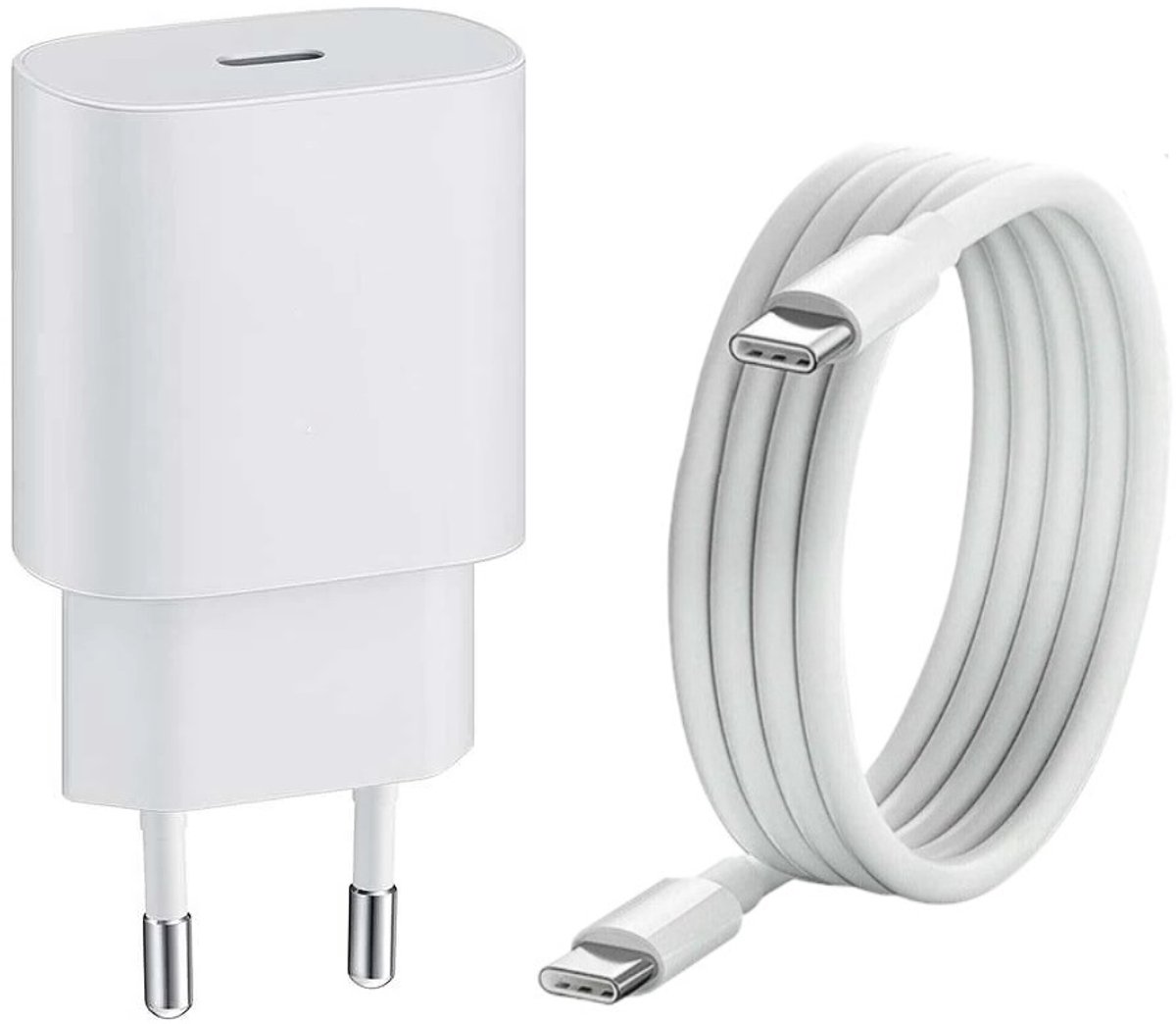 USB C Adapter 25W Oplader met USB C naar USB C Oplaadkabel - 1,5M kabel Geschikt voor Samsung Galaxy S25/S24/S23 Ultra/FE/Plus/A16/A15/A55/A35/A56/A36/A26 & iPhone 16 /15/Pro/Pro max