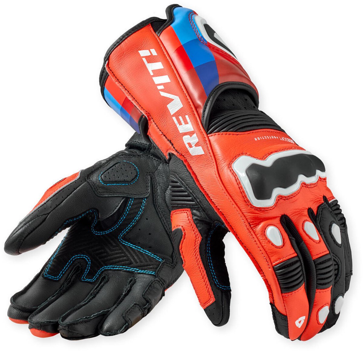 REV’IT! Quantum 3 Neon Rood Blauw Handschoenen - Maat XXL - Handschoen
