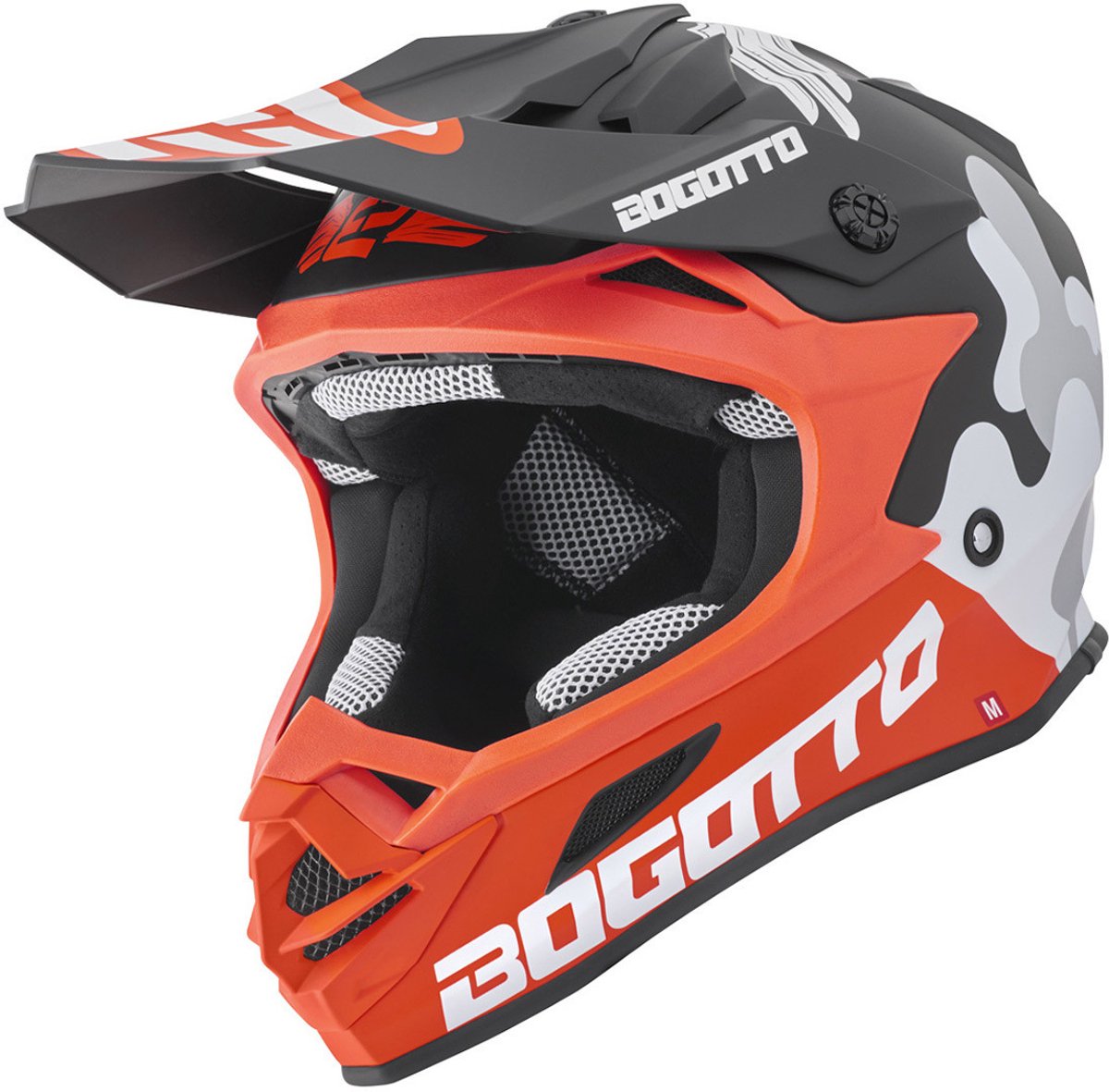 Bogotto V328 Camo Fiberglass Zwart Wit Oranje Crosshelm - Maat L - Helm
