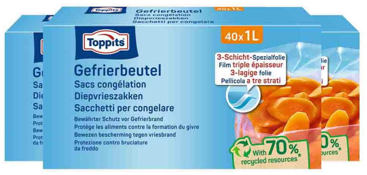 Toppits Diepvrieszakjes 1 liter - 3 x 40 stuks - Voordeelverpakking