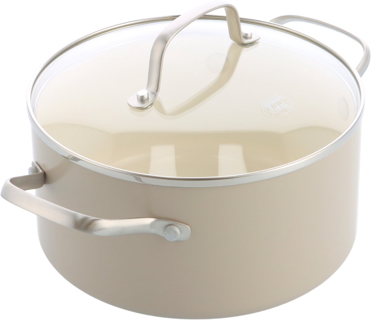 GreenChef Nordics keramische inductie kookpan met deksel 18cm/2.1L - PFAS-vrij - Inductie pan - Vaatwasserbestendig - Ovenbestendig tot 220°C - Keramische antiaanbaklaag - Crème