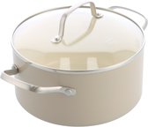 GreenChef Nordics keramische inductie kookpan met deksel 18cm/2.1L - PFAS-vrij - Inductie pan - Vaatwasserbestendig - Ovenbestendig tot 220°C - Keramische antiaanbaklaag - Crème