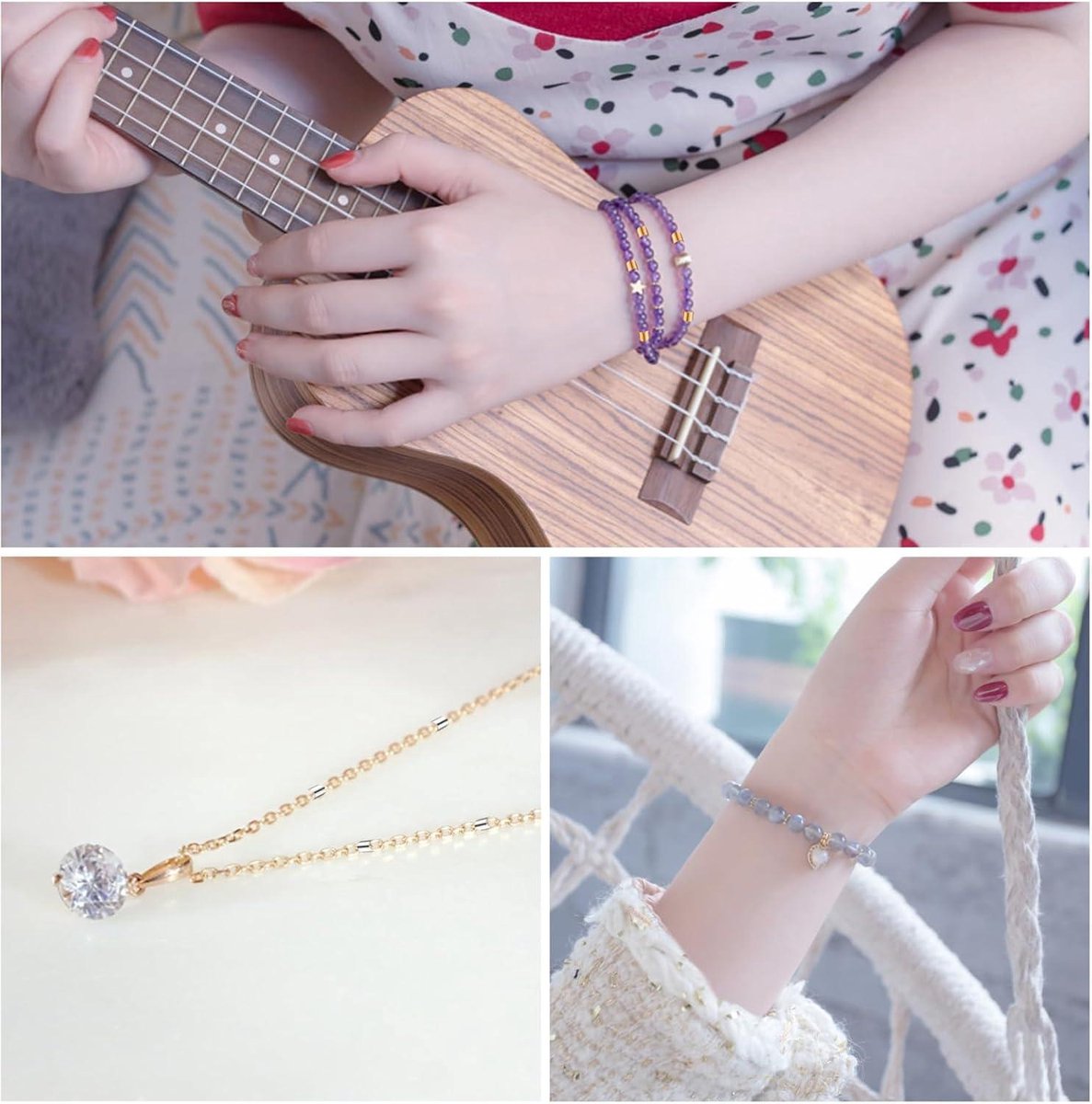 knijpkralen, 2200 krimpkralen met tang, draagbare knutselset voor het repareren van armbanden, halskettingen, voor het maken van sieraden, tang, draagbaar stuk, 12 rasters, 4-kleurige